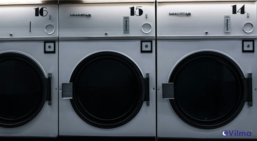 washing duvet in a self-service launderette